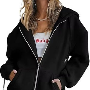 Sweat à capuche zippé en polaire pour femme, style urbain décontracté, 100 % coton, écologique, personnalisable OEM - Product Image 1