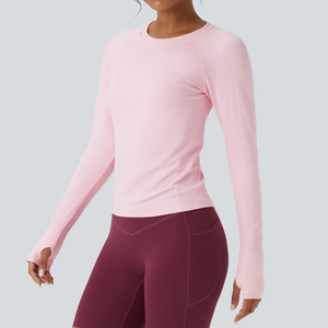 Custom Logo Women Crew Neck <b>Stretch</b> Breathable Eco-Friendly Gym Fitness <b>Top</b> <b>Long</b> <b>Sleeves</b> Lightweight Yoga T-shirt - Product Image 3