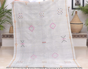 Moroccan Gray Amazigh Sabra Cactus <b>Rug</b> With Unique Berber Symbols Handmade With Vegetable Silk Home Decor Hand <b>Tufted</b> <b>Rug</b> - Product Image 1