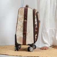Nouveaux cheveux faits à la main sur un sac à bagages en cuir véritable et un grand sac à roulettes en cuir de vachette pour unisexe