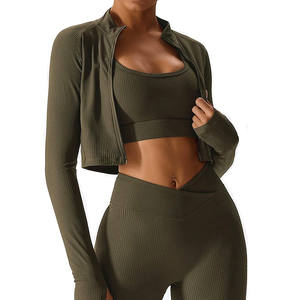 Custom logo High Quality Workout Wholesale Fitness Yoga Active Wear Set Women Gym <b>Long</b> <b>Sleeve</b> Crop <b>Tops</b> <b>Sports</b> Bra Leggings - Product Image 2