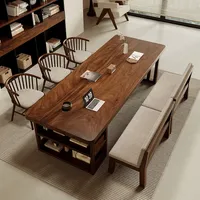 Table de bureau de style médiéval haut de gamme et de luxe léger, table à thé en bois massif, table basse de salon, table à manger