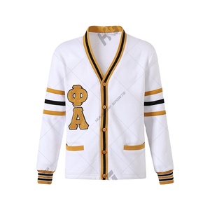 Custom Alpha Phi Fraternity Greek Letter Varsity Knitted <b>Cardigan</b> <b>Sweater</b> Women Crew Neck Chenille Patch Casual Merino Front - Product Image 1