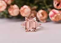 Bague de fiançailles vintage en morganite naturelle de luxe de qualité supérieure 5,2 carats, argent sterling, taille émeraude, certifiée IGI, rhodiée