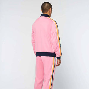 Custom Pink Track Suit with Color Striped Sleeves and Pants <b>Zip</b> <b>Up</b> <b>Jacket</b> Set Casual Sportswear for Men - Product Image 4
