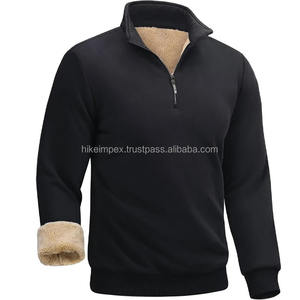 Sweat-shirt doublé polaire personnalisé pour hommes, pull noir à demi-fermeture éclair, veste d'hiver chaude, haut épais et décontracté, fournisseur d'usine OEM ODM - Product Image 1