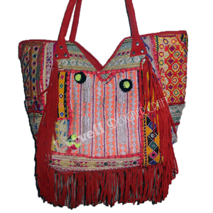 Bolsa de algodón étnica hecha a mano con hilos brillantes y diseños tribales Declaración única de gran capacidad para cualquier ocasión - Product Image 5