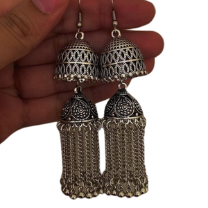 ต่างหูห้อยตุ้งติ้ง Jhumka สไตล์วินเทจสไตล์โบฮีเมียนอินเดียโบราณประดับอัญมณีอัฟกานิสถาน - Product Image 1