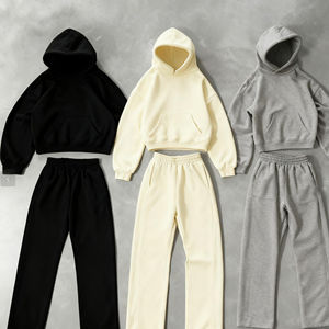 Conjunto de dos piezas de algodón polar para hombre y mujer, sudadera con capucha extragrande y pantalón deportivo en tejido de alta densidad, gran venta. - Product Image 2