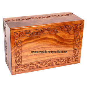 Handcrafted Wooden Cremation Urn with Carved Floral Design Border Elegant <b>Memorial</b> <b>Box</b> <b>for</b> Human Ashes At Wholesale Prices - Product Image 6