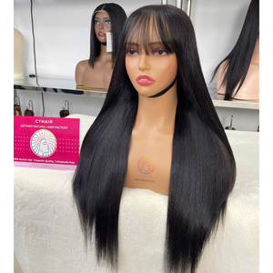 Pelucas de cabello liso de hueso con cierre HD, peluca con malla frontal transparente, pelucas naturales sin pegamento, cabello humano con flequillo para mujeres negras - Product Image 2