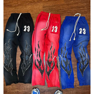 Conjunto de Pantalones y Camiseta de Algodón 100% Transpirable con Estampado de Llamas Vintage, Estilo Urbano Informal, Ligero - Product Image 4