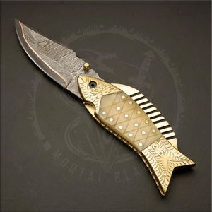 Couteau à poisson pliant en acier Damas de haute qualité avec manche confortable en os de chameau, prise en main solide, couteau de camping personnalisable - Product Image 3