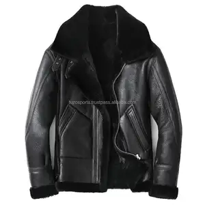 Wholesale Price Sheepskin Fur Coat Bomber Jacket Men Shearling Aviator Pilot Bomber Fur leather jacket