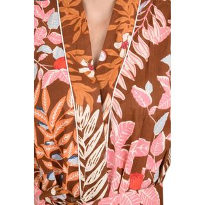 Boho-Kimono Style Casual Homewear Hand-Printed Indian Leaf-Flower Pattern Soft Cotton Woven Button Closure - Product Image 2
