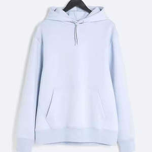 Pull-over lourd unisexe personnalisé avec cordon de serrage Sweats à capuche bleus brodés en coton et polyester de haute qualité pour hommes - Product Image 1