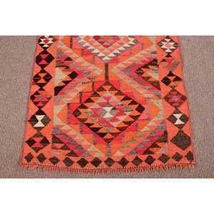 Turkish 3x9.7 ft <b>Rug</b>, <b>Runner</b> Vintage <b>Rug</b>, Orange Brown Ikat Wool <b>Rug</b> - Product Image 5