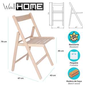 WELL HOME FURNITURE & DECORATION Set di 4 Sedie da Giardino in Legno di Faggio Non Verniciato Design BAS - Product Image 2