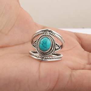 Excelente sólido 925 plateado plata esterlina Natural turquesa pera bisel ajuste 7x9mm anillo hecho a mano joyería de moda para mujeres - Product Image 5