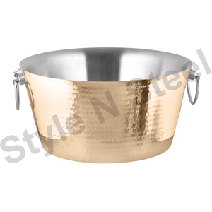 Hammered Stainless Steel Wine Chiller Collar Whiskey and for <b>Champagne</b> Beverage Tub Round Tub Burfi Design full polish Tub - Product Image 2