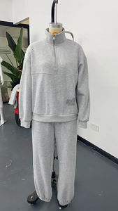 2025 estilo mujer verano sólido corto dos piezas estambre conjunto cremallera bolsillo manga larga Mujer traje ropa - Product Image 2