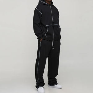 Ensemble de survêtement deux pièces zippé 100 % coton pour l'automne, respirant, pour l'entraînement, vêtements de sport décontractés, survêtement à capuche uni, OEM - Product Image 1