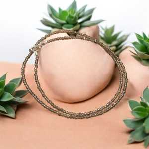 Dainty Smoky Quartz Necklace 2mm 3m Small Faceted Beads Natural Gemstone Strand 925 <b>Silver</b> Handmade Fine Jewelry for Women India - Product Image 2
