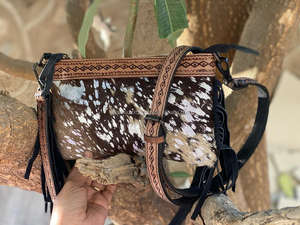 Bolso de mano con flecos de cuero para mujer, bolso de mano con flecos de piel para ocultar, bolso de cuero con herramientas coloridas, bolsos cruzados de tamaño Ideal - Product Image 2