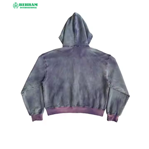 High Quality Drop Shoulder Blank Fleece 100% Cotton Breathable Quick Dry Unisex Vintage Stone Washed Heavyweight Full Zip Hoodie - Product Image 6