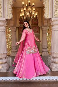 Party Wear Designer Embroidery <b>Beads</b> Work With Sequence <b>Thread</b> Work Readymade Top With Stitched Lehenga And Dupatta Set - Product Image 2