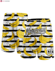 Authentique short de basket-ball personnalisé noir blanc motif 3D décontracté tricoté Board Shorts broderie respirant taille élastique - Product Image 1