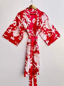 Robe Kimono en coton pour femmes bloc imprimé Robe de nuit confortable Robe de demoiselle d'honneur Robe de chambre vêtements de plage Robe à la main naturelle - Product Image 6