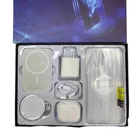 Original Apple Package 6in 1 Accessories Wire, Phone Case, Power Bank, Wireless Charger for iphone 13 Magsafess