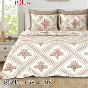 Super Luxury Indian Traditional <b>Quilt</b> <b>Bedding</b> Set 100% Pure Cotton 2 <b>Quilted</b> Pillow Covers Printed Tradition <b>Quilt</b> for Hotels - Product Image 2