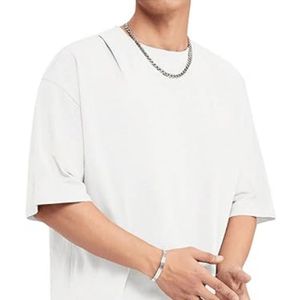 Camiseta holgada blanca de talla grande para hombre, Camiseta holgada con hombros caídos y cuello redondo, Media manga, Camisetas Básicas de estilo Formal de Color sólido - Product Image 5