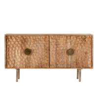 Buffet 4 portes en bois de manguier naturel, fini à la main, martelé, avec cadre en fer moderne, styles d'intérieur, décoration intérieure