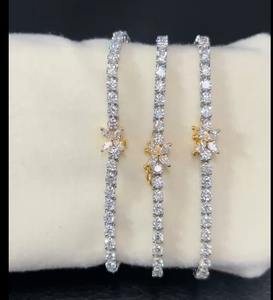 Bracelet incrusté à la main en or blanc pour femmes rangée de diamants avec zircon bracelets à breloques en pierre principale - Product Image 6