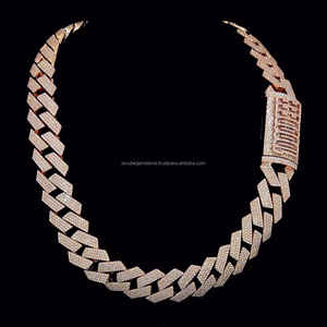 Cadena de diamante de moissanita de eslabón cubano de 26mm personalizada de alta calidad, cadena de diamante de Hip Hop chapada en oro rosa - Product Image 1