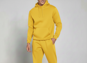 Ensemble de survêtement d'hiver unisexe jaune avec logo personnalisé, respirant, antibactérien, 100% coton polaire, motif uni, à capuche, décontracté - Product Image 3