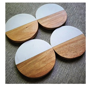 Heart Shape Coasters White <b>Marble</b> for Kitchen Office 2 Natural Wood And <b>Marble</b> Mango coaster Made In India - Product Image 5