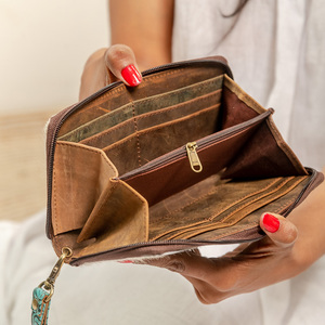 LW Genuine Cow Leather Long <b>Wallet</b> Purse Women Vintage Dress Bohemian Clutch Bag Handbag Multi-Function Fashionable Accessory - Product Image 3