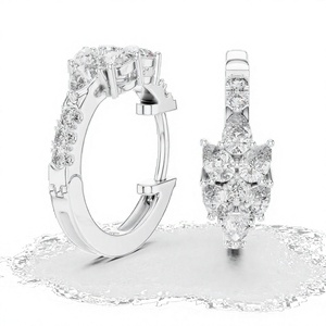 Pear and Round Moissanite <b>Cluster</b> Hoop Earrings 925 Sterling Silver - Product Image 1