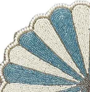 Napperon de table rond 14 pouces fait à la main argent et or avec perles blanches tapis de table et coussinets perlés - Product Image 3