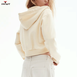 Nuevas sudaderas con capucha cortas de tendencia para mujer, sudaderas con capucha elegantes con hombros caídos para mujer, sudaderas con capucha cortas de alta calidad de colores sólidos a la venta - Product Image 4