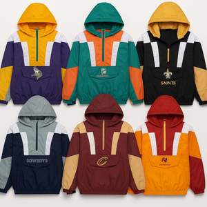 โรงงาน OEM/ODM เสื้อแจ็คเก็ตกันลมแบบสวมหัว ผลิตจากโพลีเอสเตอร์ 100% คุณภาพสูงสำหรับผู้ชาย รับปักโลโก้ตามสั่ง น้ำหนักเบา สไตล์วินเทจ - Product Image 1