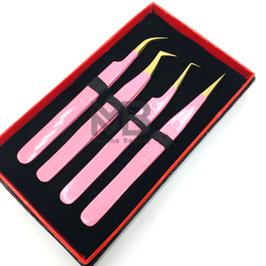 Baby Pink Color Coated Heart Grip Pinzas de extensión de pestañas sostenibles Puntas doradas de acero inoxidable japonés Logotipo personalizado - Product Image 6