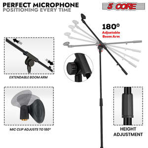 5 Core Mic Stand Floor Height Adjustable <b>Tripod</b> Microphone Stands w Extending Telescoping Boom Arm - Product Image 2