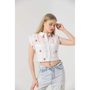 Topshow – Débardeurs courts brodés rouges pour femmes – Vente en gros – T-shirts tendance - Product Image 2