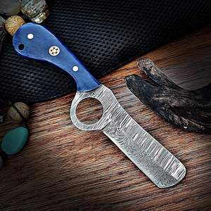 Cuchillo de caza de acero de Damasco hecho a mano con Funda de cuero OEM compatible con estilo vaquero cuchillo de hoja fija Full Tang - Product Image 2