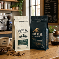 Sacs à café personnalisés AT PACK 250g 500g en PE et PE simple couche avec valve et fermeture éclair refermable pour l'emballage de grains de café torréfiés
